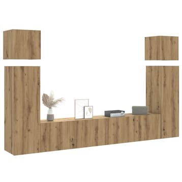 vidaXL 8-delig Tv-meubelset wandmontage bewerkt hout, Verzenden
