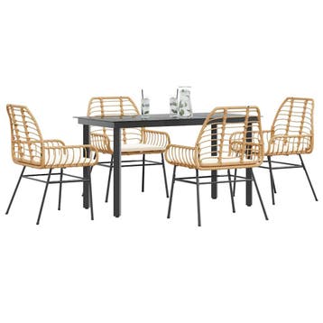vidaXL 5-delige Tuinset met kussens poly rattan glas bruin, Verzenden, Nieuw, Tuinset