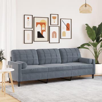 vidaXL 3-zitsbank met sierkussens 210 cm fluweel donkergrijs, Verzenden
