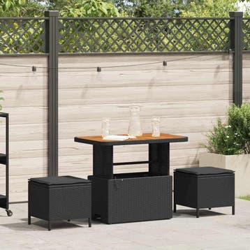 vidaXL Tuin Eettafel Set 3 st Zwart poly rattan, Verzenden