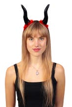 Haarband Hoorns Zwart Rood Dons Duivel Diadeem Halloween Dui, Ophalen of Verzenden