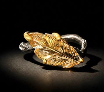 925 zilver zwart gerhodineerd - citrien - Ring, Verzamelen, Mineralen en Fossielen