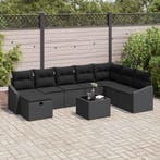 vidaXL Tuinbank Set met kussen 9 pcs Zwart Poly rattan, Verzenden, Nieuw