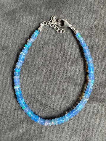 Bracelet dopales bleues, lisses dÉthiopie + Argent 925.
