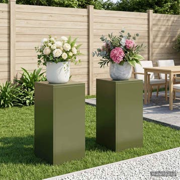 vidaXL Plantenstand 2 pcs Olijfgroen 30 x 30 x 60 cm Staal, Jardin & Terrasse, Verzenden