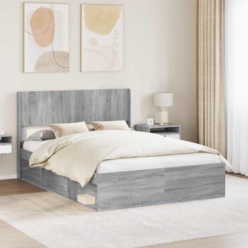 vidaXL Bedframe met opbergruimte en hoofdbord Grijs Sonoma, Huis en Inrichting, Slaapkamer | Bedden, Verzenden, Nieuw