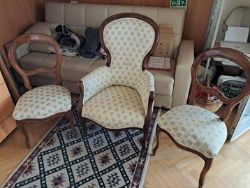 Zitgroep (3) - Hout, Textiel - Set Poltrone Vintage