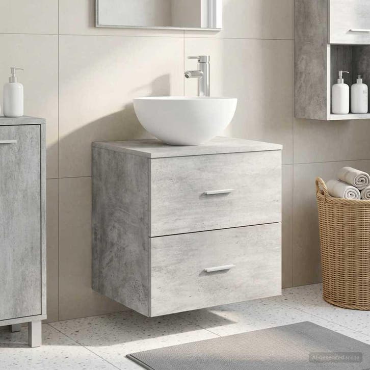 vidaXL Wandgemonteerde Waskom Vanity Betongrijs 49,5 x 35 x, Maison & Meubles, Tables | Coiffeuses, Envoi