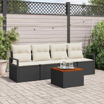 vidaXL Tuinbank Set 5 st Zwart poly rattan, Verzenden, Nieuw
