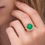 Bague - 14 carats Or jaune - 3.72ct. tw. Émeraude - Diamant