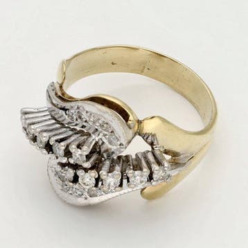 Ring - 18 karaat Geel goud, Zilver Diamant (Natuurlijk)