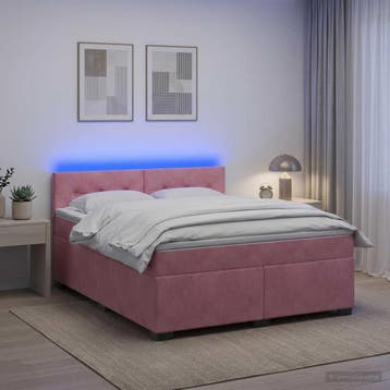 vidaXL Boxspringbed met matras en LED Roze 160 x 200 cm, Verzenden