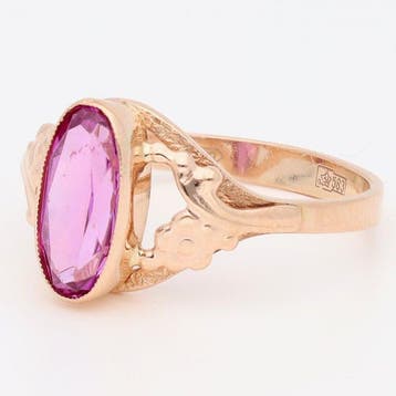 Bague - 14 carats Or rose, Or blanc - Robijn, Nieuw
