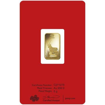 5 grammes - Or - 5g Lunar Goat .9999 Gold Bar - Scellé, Timbres & Monnaies, Métaux nobles & Lingots