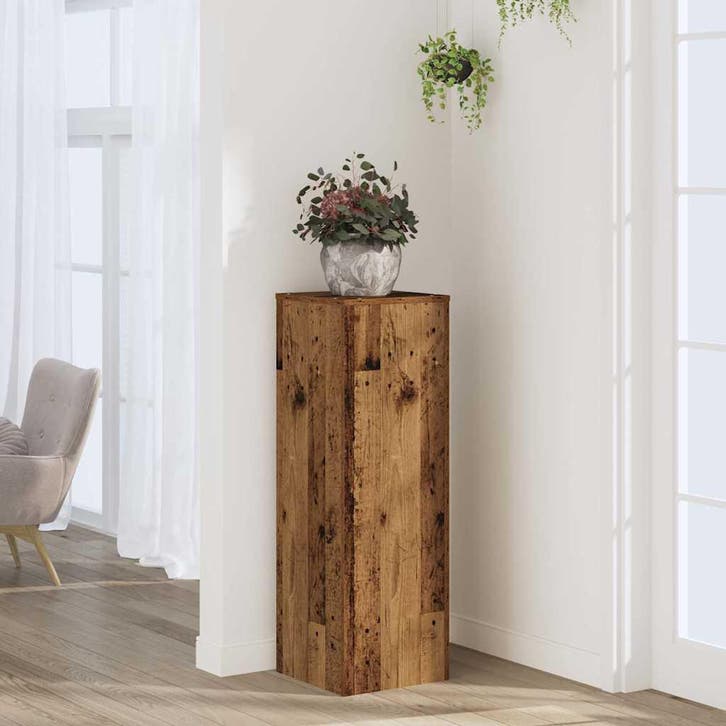 vidaXL Plantenstandaard 33x33x100 cm bewerkt hout oud, Tuin en Terras, Bloembakken en Plantenbakken, Nieuw, Verzenden