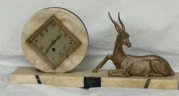 Figurale pendule - Art Deco Marmer, Onyx, Messing -