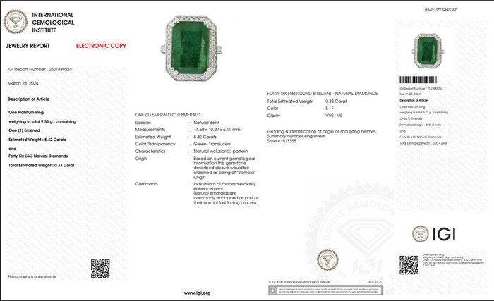 Ring Platina - 8.75ct. tw. Smaragd - Diamant - Zambia, Bijoux, Sacs & Beauté, Bagues