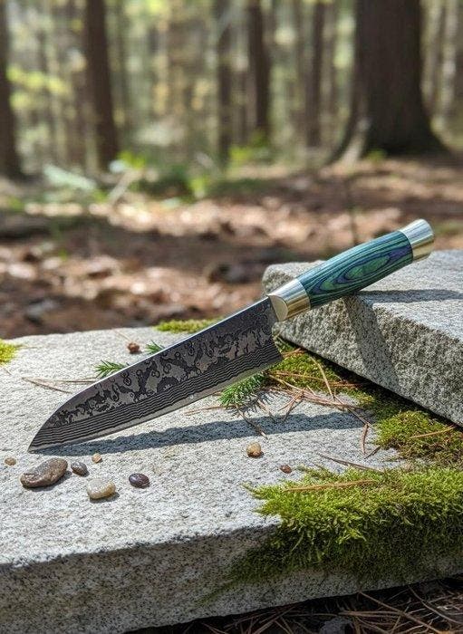 Forged Steel Chef’s Knife - Keukenmes - Staal, Hout, Koper -, Antiquités & Art, Antiquités | Ustensiles de cuisine