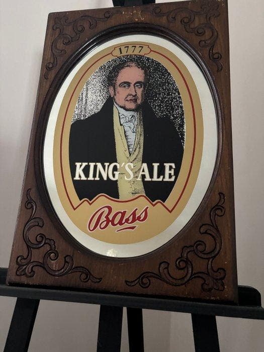 Panneau - Miroir publicitaire rare de Bass Kings Ale –, Antiek en Kunst, Antiek | Wandborden en Tegels