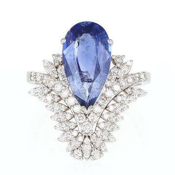 Ring - 18 karaat Witgoud Saffier - Diamant, Nieuw