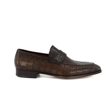Enzo Bonafè Crocodile-UK9- Brown Patina Pennyloafers -