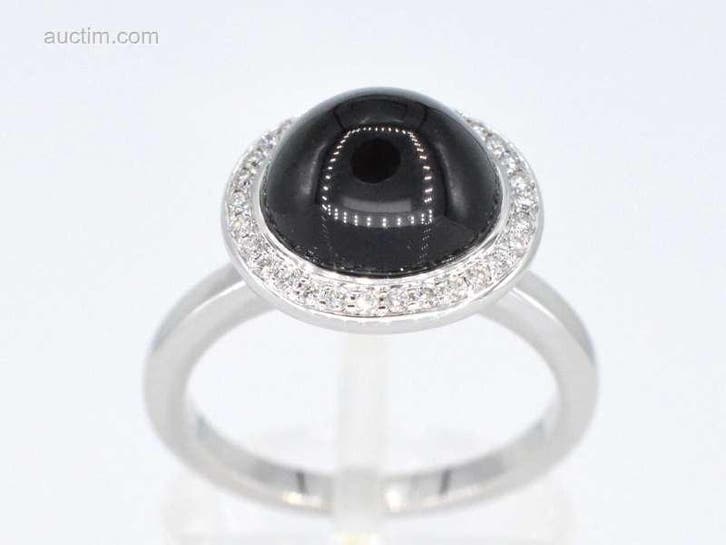 Witgouden ring met witte diamant en onix, Handtassen en Accessoires, Overige Accessoires, Ophalen