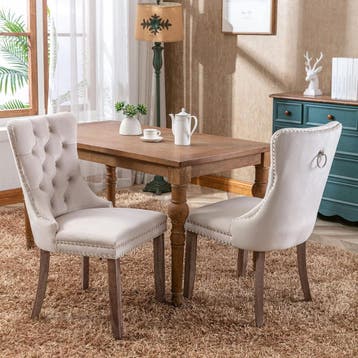 Eetkamerstoelen - Set van 2 - Met Rugleuning - Fluweel - Bei, Huis en Inrichting, Verzenden, Nieuw