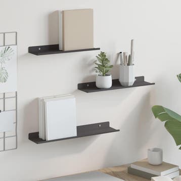 vidaXL Zwevende plank 3 st Zwart 40 x 9 x 2,5 cm Staal, Verzenden, Nieuw
