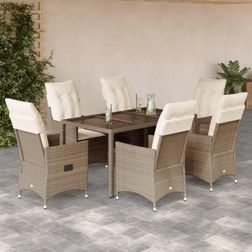 vidaXL 7-delige Tuinset met kussens poly rattan beige, Verzenden, Nieuw, Tuinset