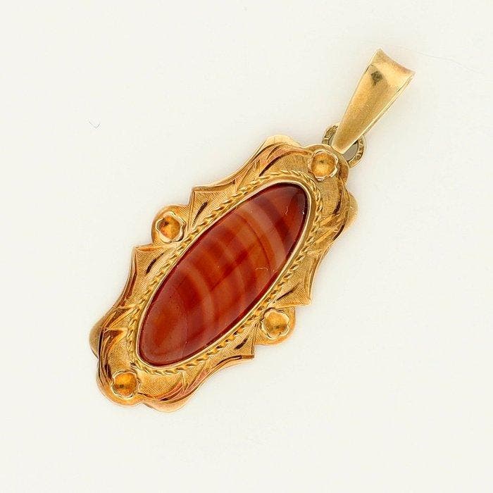 Pendentif - 14 carats Or jaune - Agaat, Handtassen en Accessoires, Antieke sieraden