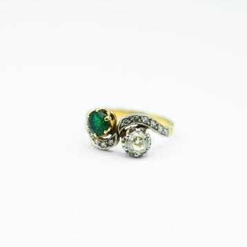 Bague - 18 carats Or jaune Diamant (Naturelle) - Émeraude