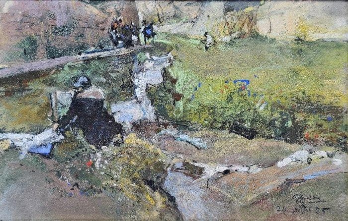 Giuseppe Casciaro (1863 - 1941) - Una scampagnata, Antiek en Kunst, Kunst | Schilderijen | Klassiek