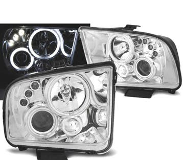Phares Pour Ford Mustang 04-09 Angel Eyes Led Chromé, Verzenden
