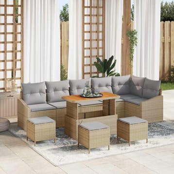 vidaXL Tuinbank Set 10 st Beige poly rattan, Verzenden