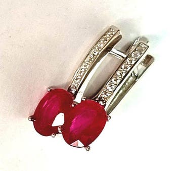 Zonder minimumprijs - Oorbellen Zilver - 2.60ct. tw. Robijn