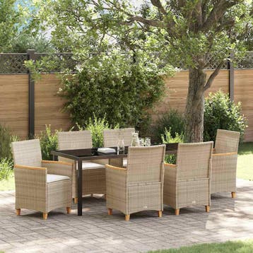 vidaXL Tuin Eettafel Set 7 st Beige poly rattan, Verzenden, Nieuw