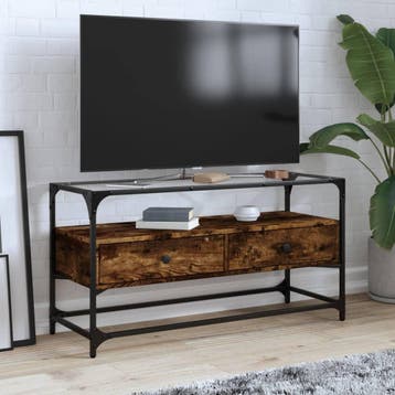 vidaXL Tv-meubel met glazen blad 98x35x51 cm hout gerookt, Verzenden, Nieuw