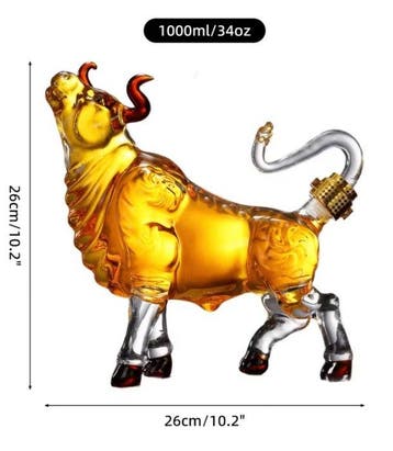 sculptuur, Glass Decanter, Novelty Animal Bull Shape,