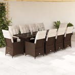 vidaXL 11-delige Bistroset met kussens poly rattan bruin, Verzenden