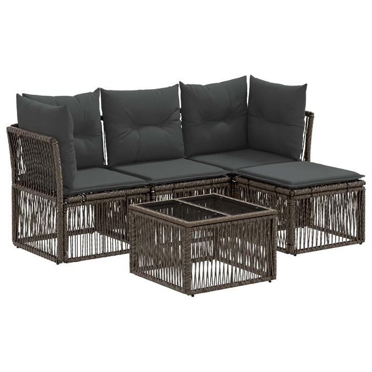 vidaXL Tuinbank Set 5 pcs Grijs poly rattan, Tuin en Terras, Tuinsets en Loungesets, Nieuw, Verzenden