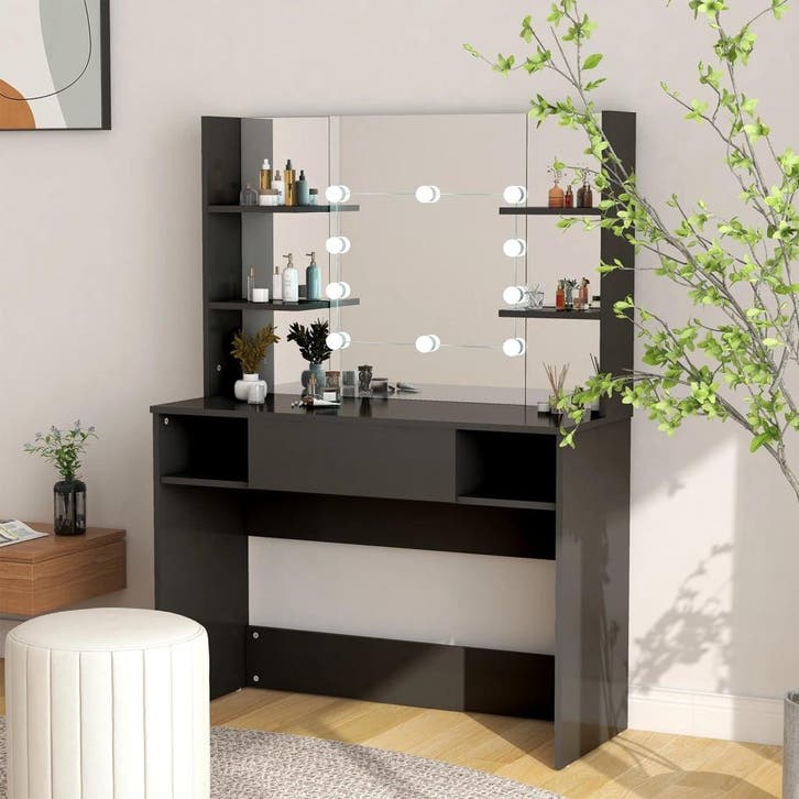 vidaXL Kaptafel met LED-verlichting 100x40x135 cm MDF zwart, Huis en Inrichting, Tafels | Kaptafels, Nieuw, Verzenden