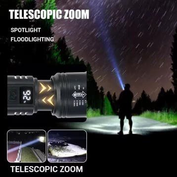 Tactische Zaklamp - 2000 Lumen LED Schijnwerper met Zoom, Verzenden