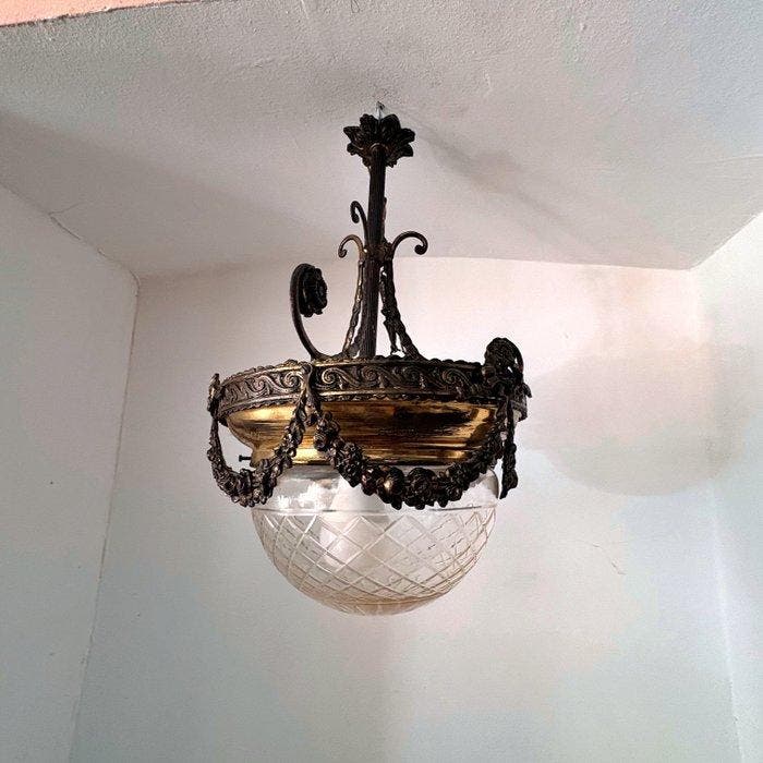 Kroonluchter - Messing, Glas, Antiquités & Art, Curiosités & Brocante