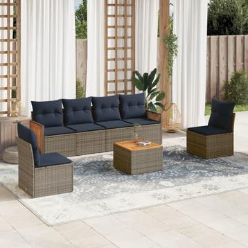 vidaXL 7-delige tuinbankset met kussens, grijs polyrotan, Verzenden