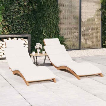 vidaXL Ligbedden 2 st met kussens massief teakhout, Tuin en Terras, Verzenden, Nieuw