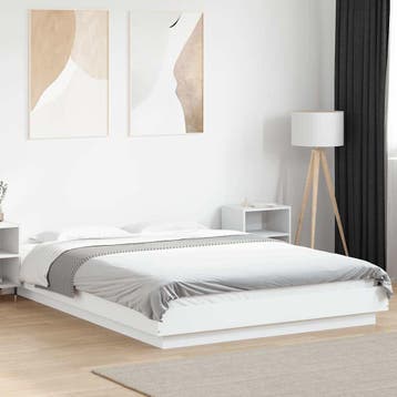 vidaXL Bedframe met LED-verlichting bewerkt hout wit 140x200, Huis en Inrichting, Verzenden, Nieuw