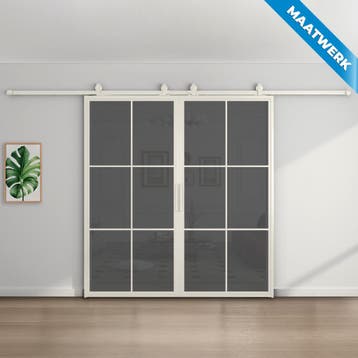 Dubbele stalen Schuifdeuren 6 Vlaks Wit Maatwerk Rook glas, Nieuw, Metaal, Inclusief glas