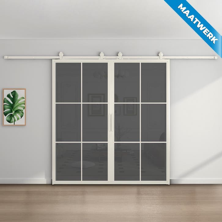 Dubbele stalen Schuifdeuren 6 Vlaks Wit Maatwerk Rook glas, Bricolage & Construction, Châssis & Portes coulissantes