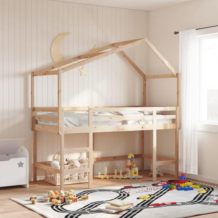 vidaXL Halfhoogslaper met ladder en bedhuis grenenhout, Maison & Meubles, Chambre à coucher | Lits, Envoi