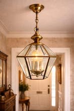 Plafondlamp - messing glas gefacet - Zeskantige ophanging